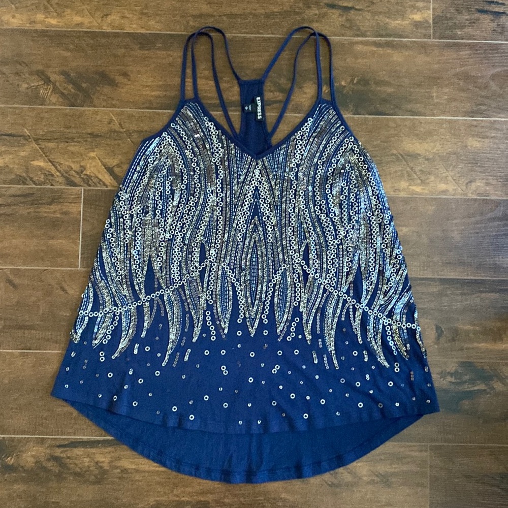 Express - Navy Silver Sequin Tank Top - Small